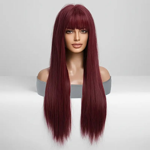 Long Straight Colored Wig W/Bangs 76cm
