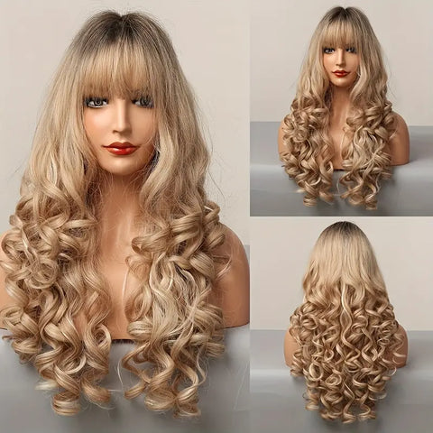 Long Curly Ombre Wig w/bangs