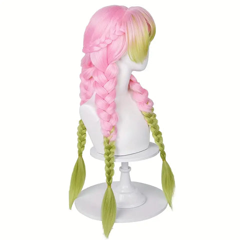 Cute Pink Braided Wig with Green ends