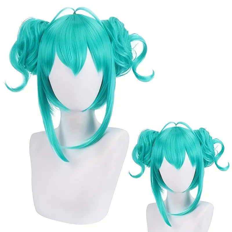 Green Short Layered Wig with buns