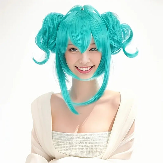Green Short Layered Wig with buns