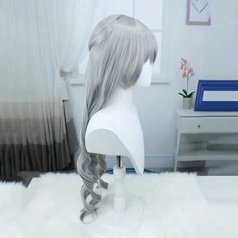 Long Curly Gray Wig with Bangs