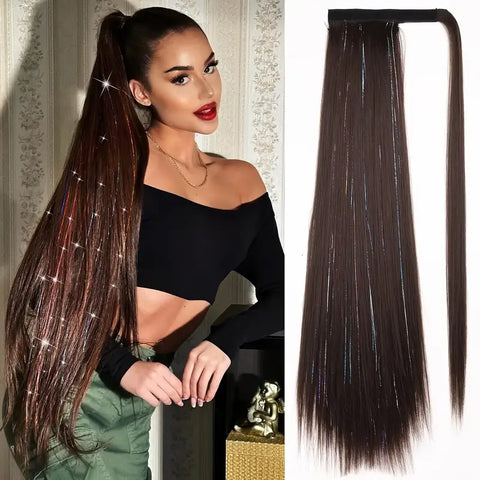 Long Tinsel Clip in Wrap Around Ponytail Extension