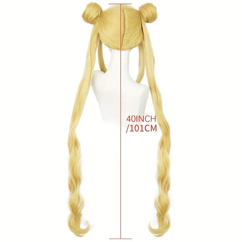 Cute & Curly Long Golden Blonde Ponytail Wig with Buns