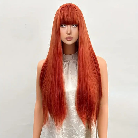 Long Straight Colored Wig W/Bangs 76cm
