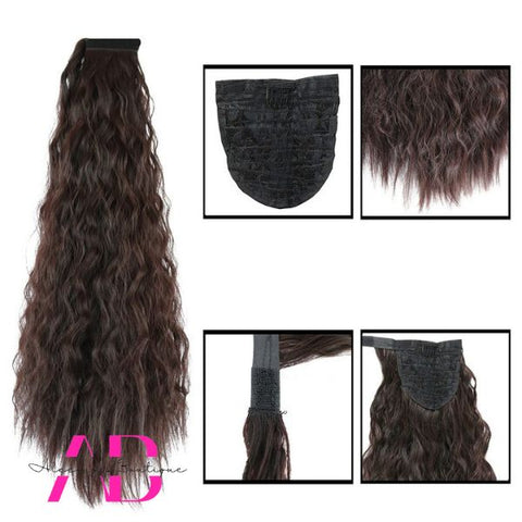 Dark Brown Wavy Curly Long Hair Extensions Ponytail