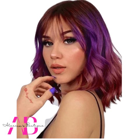 Purple & Red Curly Ombre Bob Wig