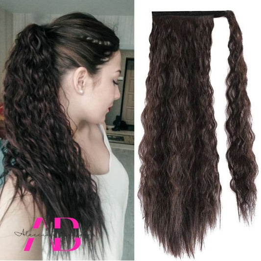 Dark Brown Wavy Curly Long Hair Extensions Ponytail