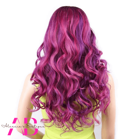 Mixed Purple Pink Color Ombre Wave Curly Wig