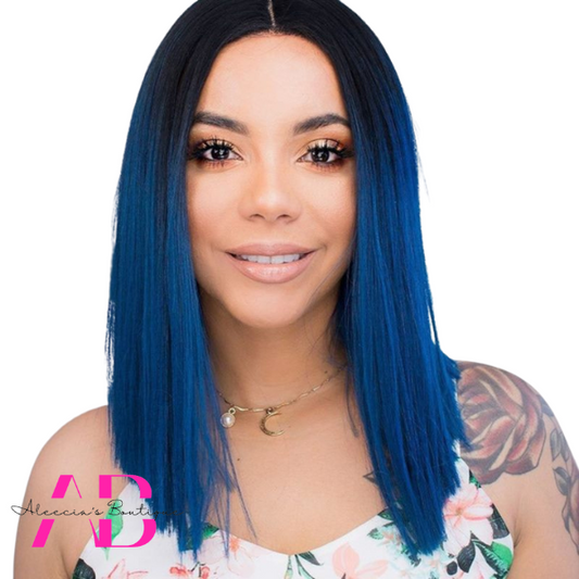 Blue Ombre Straight Short Wig