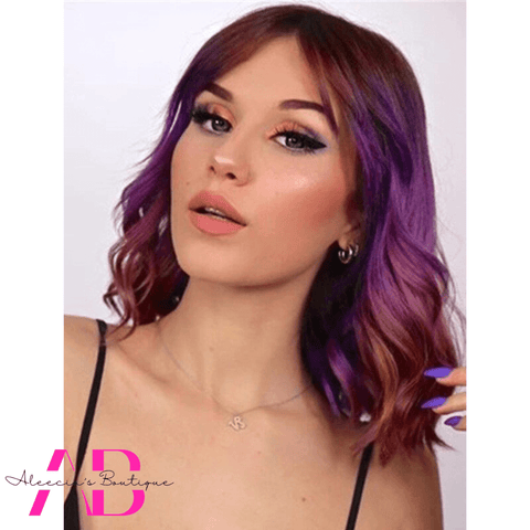 Purple & Red Curly Ombre Bob Wig
