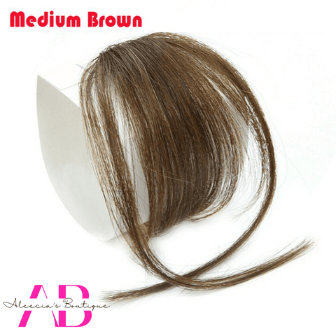 Human Hair Medium Brown Air Bangs with Side Fringe Clip