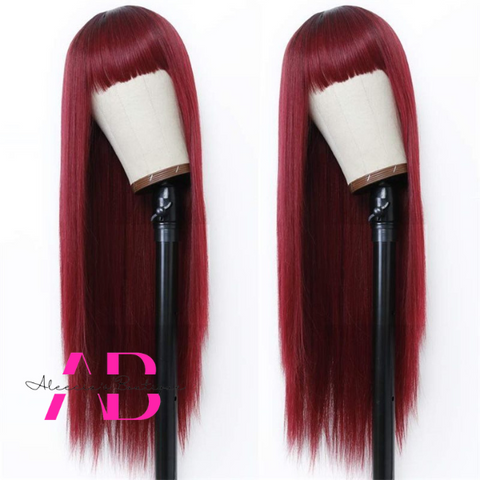 Red Long Layer Cut Straight Wig with Bangs