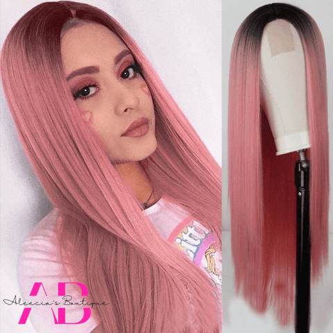 Pink Ombre Straight Layer Cut Wig