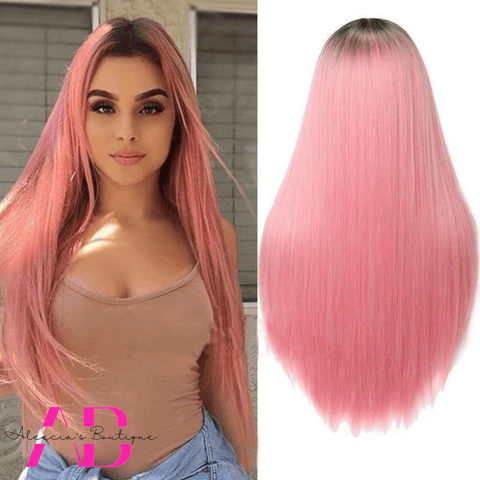 Pink Ombre Straight Layer Cut Wig