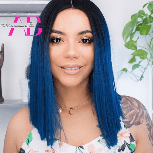 Blue Ombre Straight Short Wig