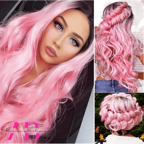 Pink Ombre Wave Curly Long Layered Wig