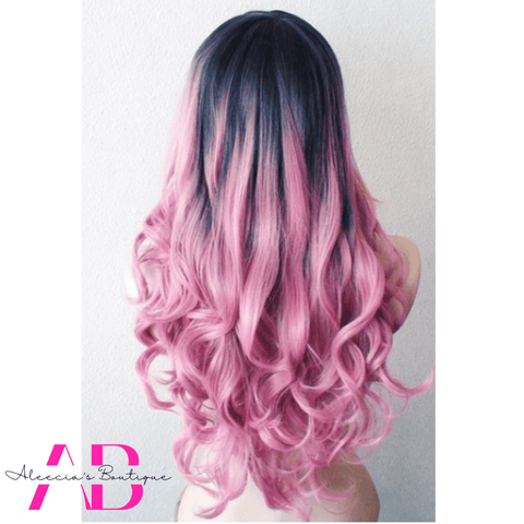 Pink Ombre Wave Curly Long Layered Wig
