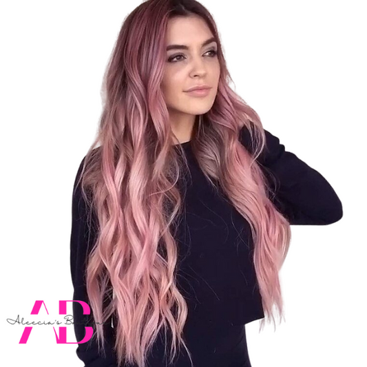 Pink Brown Ombre Wave Curly Long Layered Wig