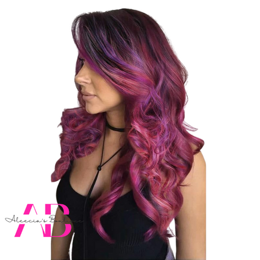 Mixed Purple Pink Color Ombre Wave Curly Wig